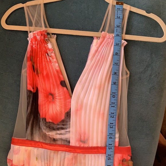 Bebe Pleated High Low White Coral Floral Dress 2 - Picture 9 of 9